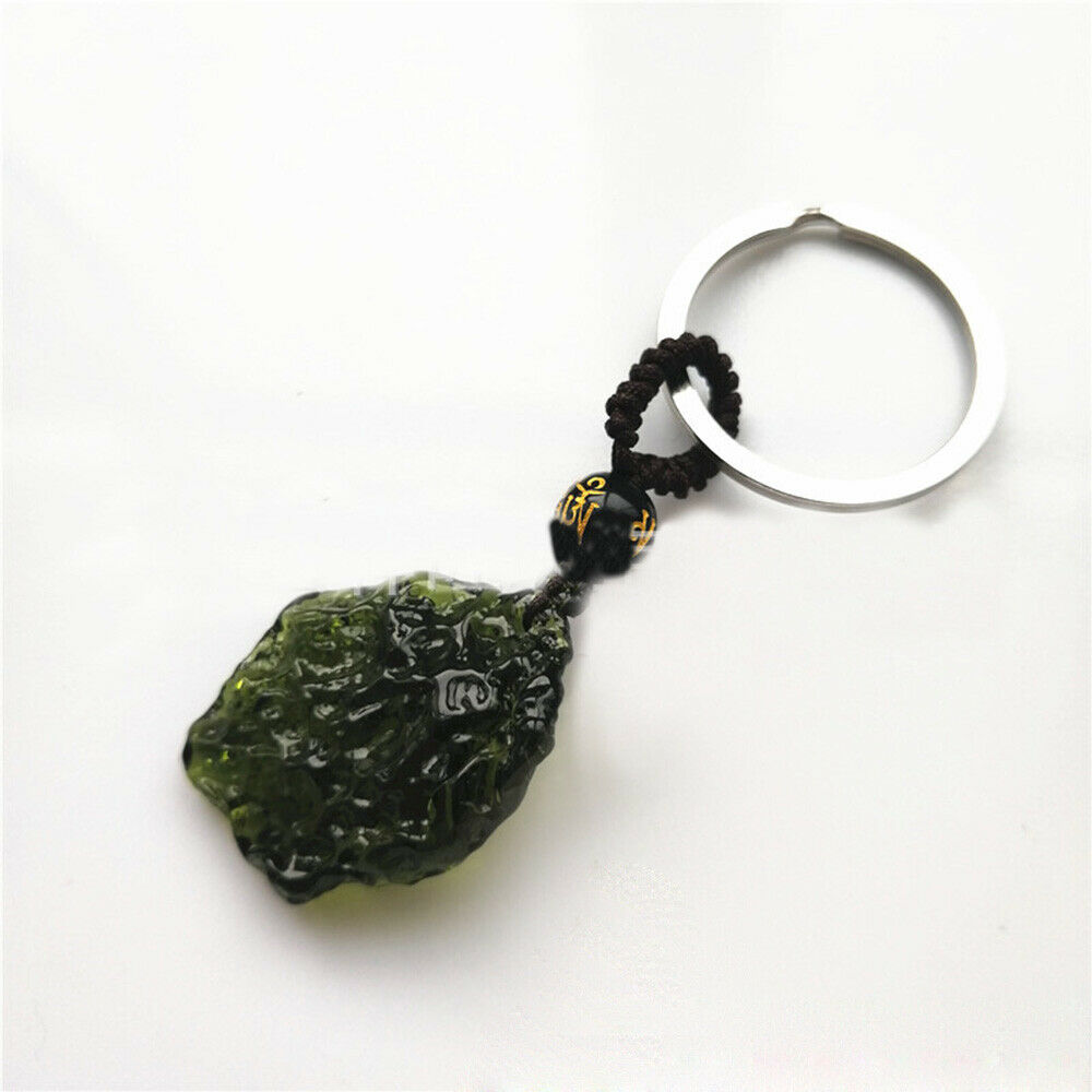 1PC Czech Green Meteorite Rough Stone Crystal Keychain DIY Pendant Jewelry Craft