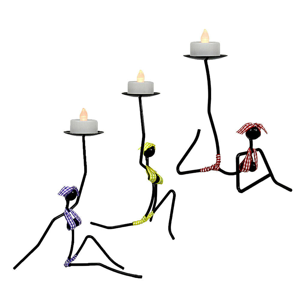 Decorative LED Candle Holder Metal Candlestick Home Ornament Gift - 3 Pieces