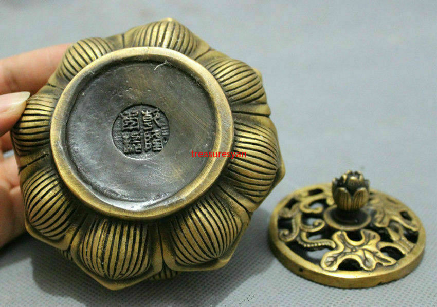 Excellent Chinese Art Brass lotus flower Incense Burner Censer