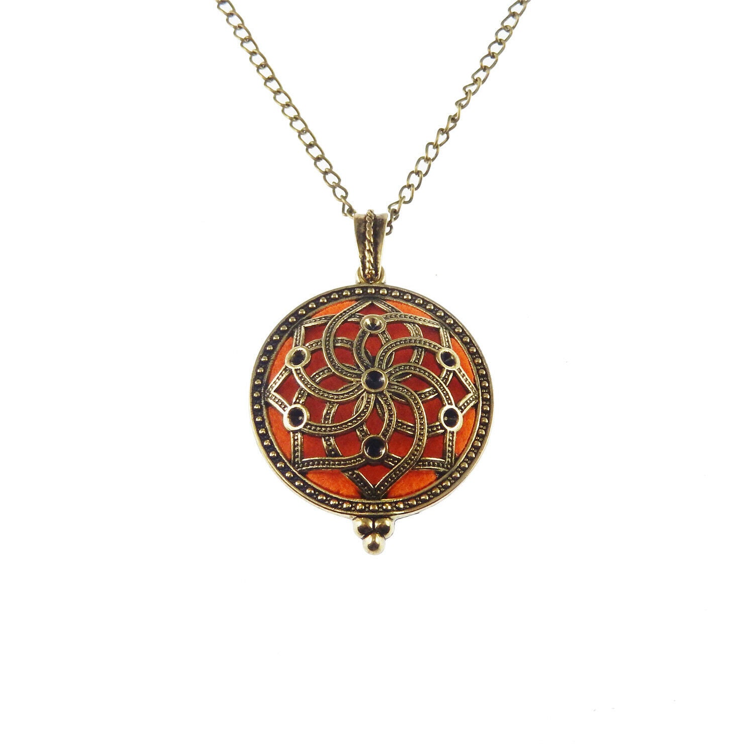 2-pack Bronze Color Floral Locket with Aromatherapy Pad Necklace Pendant Jewelry