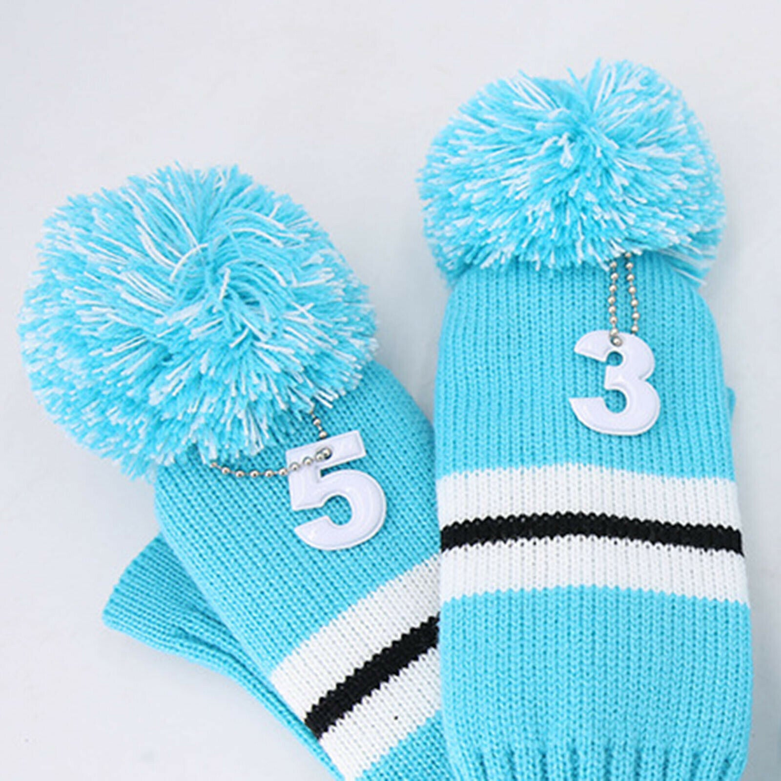 3Pcs Stripes Golf Pom Pom Head Covers Protector For Wooden Racket,