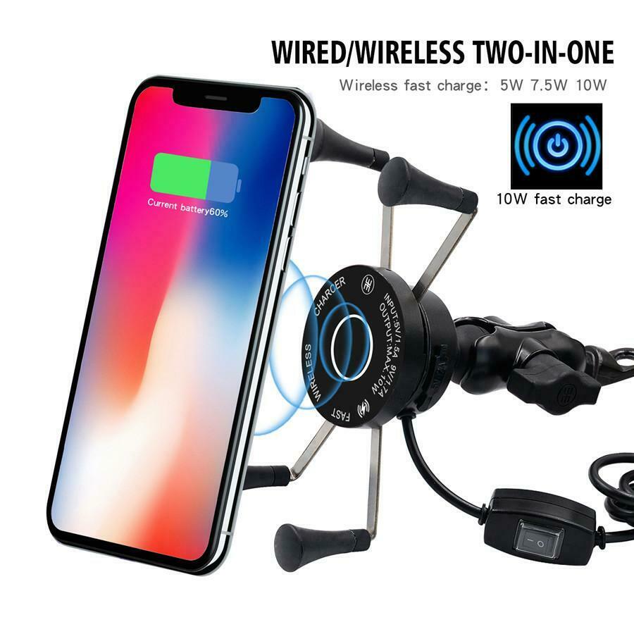 2in1 Wired & Wireless Cell Phone USB 3.0 Fast Charger For Motorcycle Scooter ATV