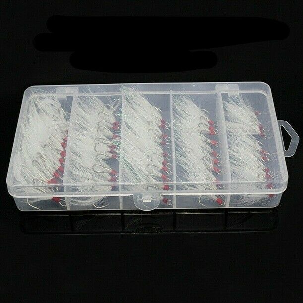 Lot 50* 2X Strong Fishing Treble Hooks White Feather Dressed 2/4/6/8/10# Tackles