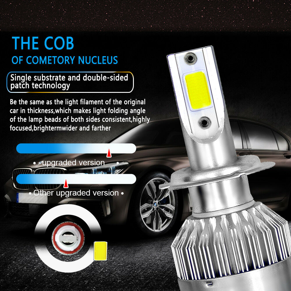 1Pair Car COB H7 C6 12000LM 72W LED Headlight Kit Hi/Lo Turbo Light 6000K Bulbs