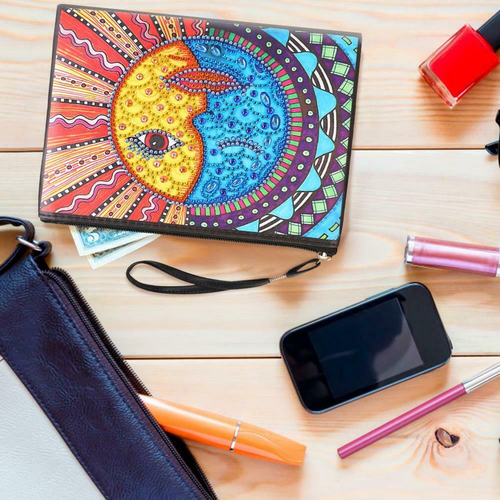 DIY Sun Moon Face Special Shaped Diamond Painting Wristlet Wallet Clutch @