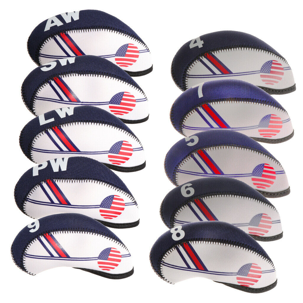 10Pcs Nylon Golf Iron Head Covers Club Putter Headcovers 4-AW Set Black