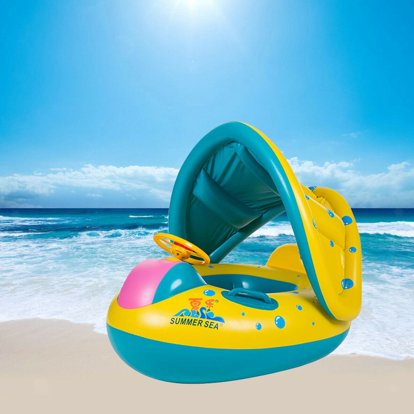 Kids Baby Swimming Ring w/ Removable Canopy Swim Float Toys for Toddler