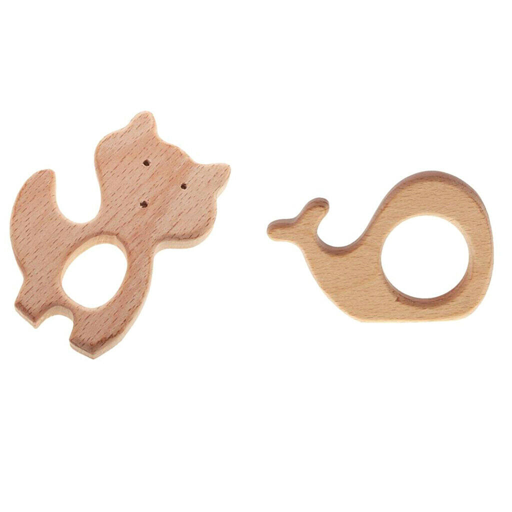 2x Natural Wooden Animal Baby Teething ,Mom Nursing Kids Grasping Teether Toys