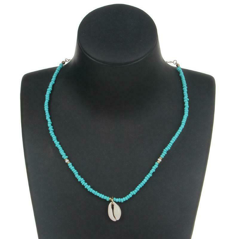 Bohemian Sea Necklace with Turquoise Beads and Shell Pendant Friendship Jewelry