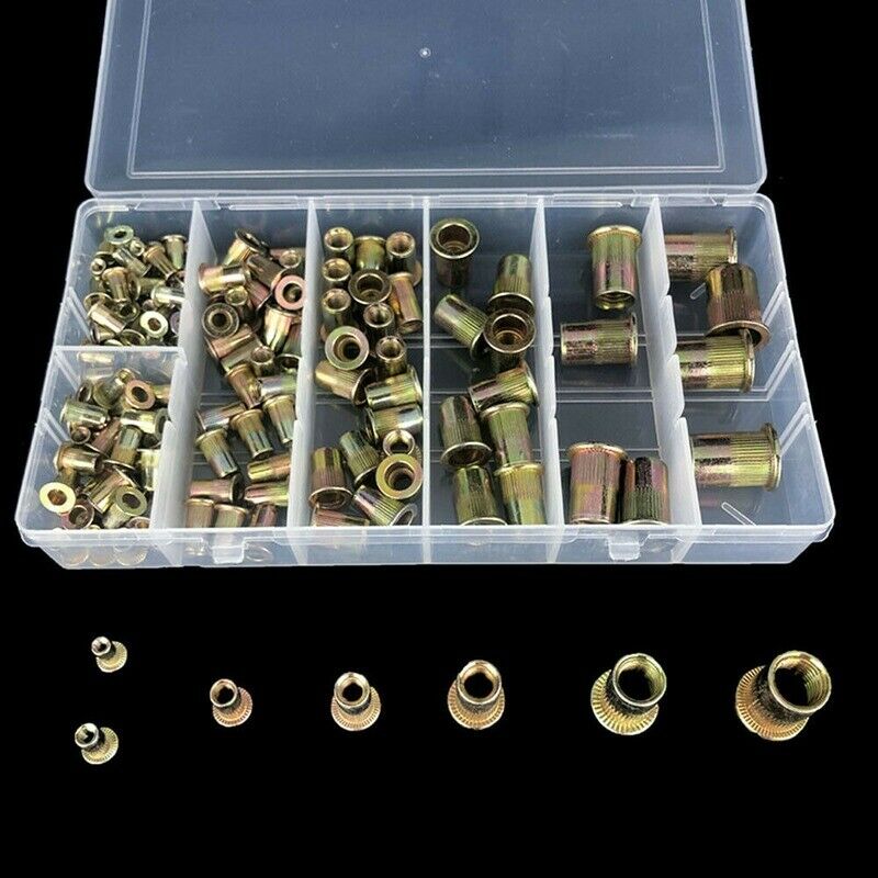 Boxed Color Steel Flat Head Rivet Nuts M3/4/5/6/8/10/12 Combination 165PCS