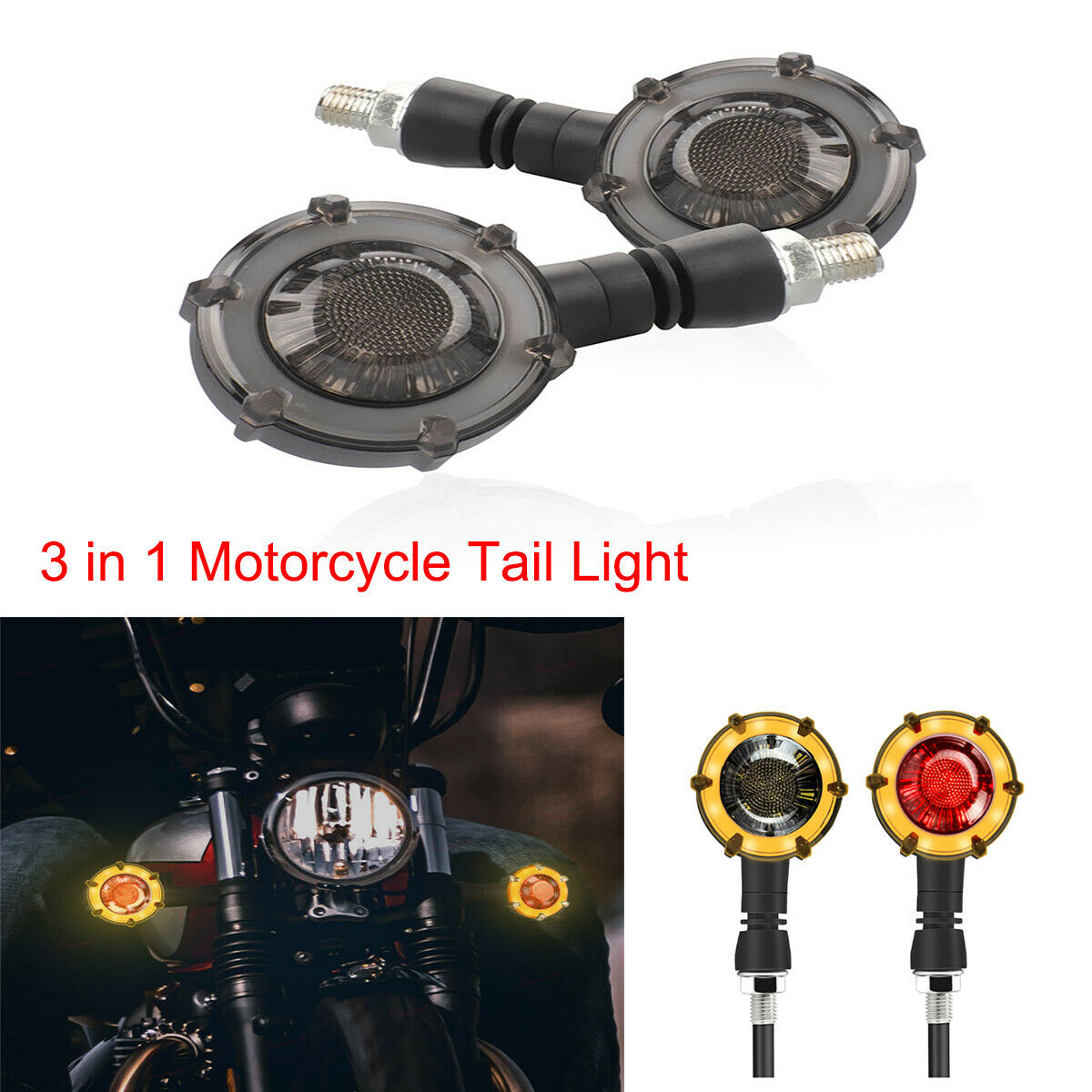4PCS Motorcycle 3 in 1 LED Mobile Rotating Flashing Turn Signal Brake Tail Light