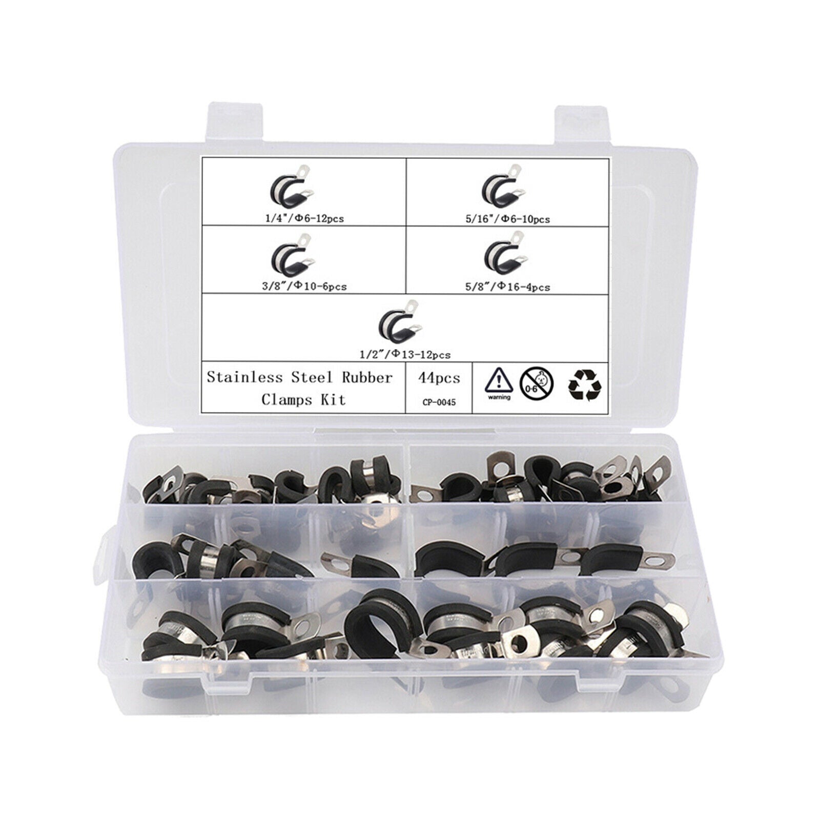 44pcs Rubber Insulated Clamp Kit Metal for Tube Pipe Wire Cord Installation