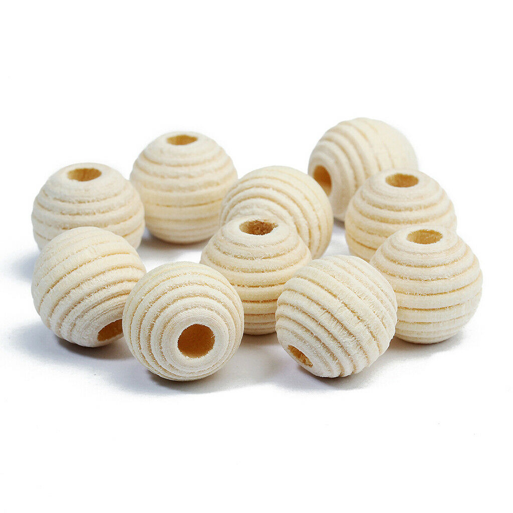 50 Pieces of Striped Untreated Wood Natural Round Wooden Beads 12mm