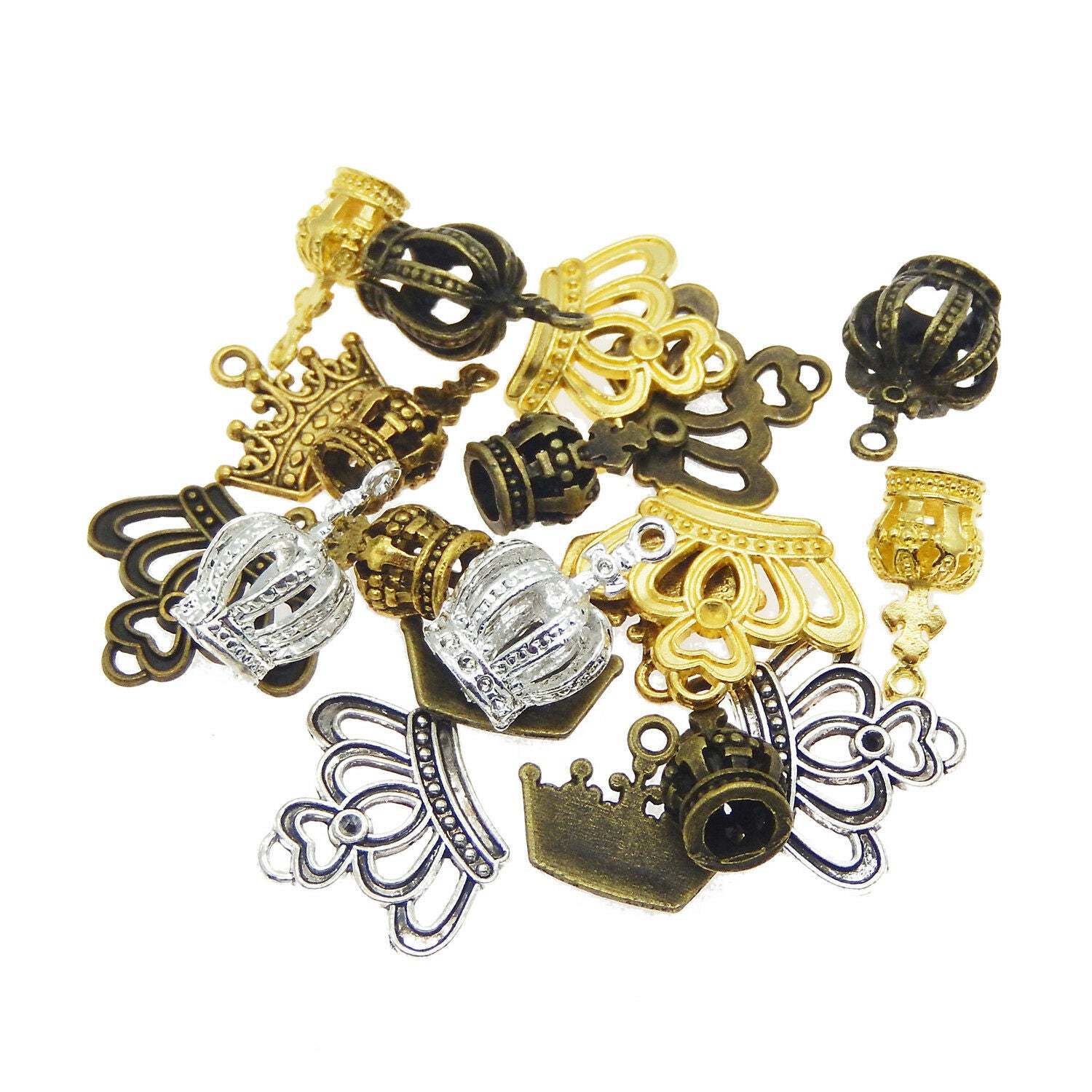 9 pcs Assorted Multi-colors Metal Alloy Crown Charm Pendant Jewelry Findings DIY
