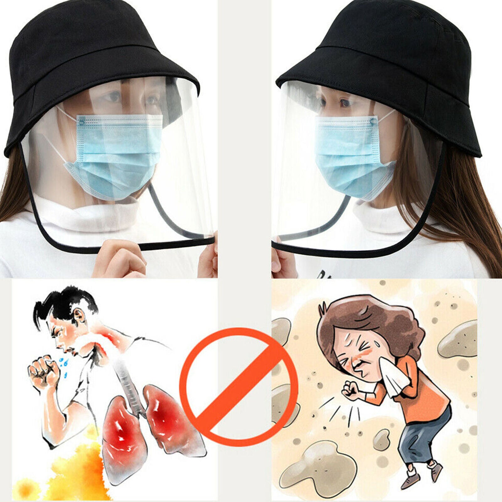 Fisherman Cap Protective Clear Face Cover Saliva-proof Dust-proof Sun Visor Hat