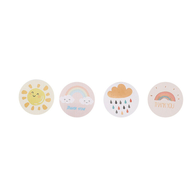 500 Pcs Round Cartoon Thank You Stickers Cute Sun Rainbow Clouds Stick.l8