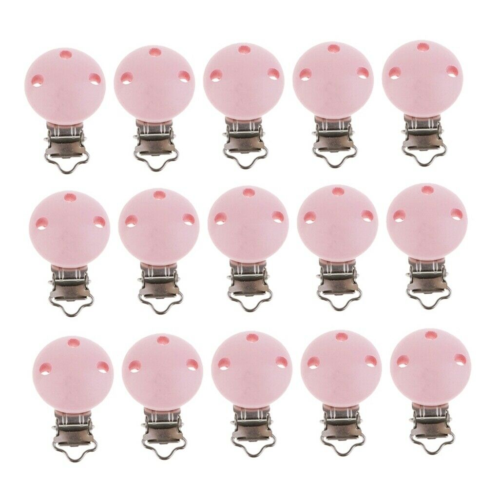 15pcs Baby Wooden Soother Clips Nursing Accessories Beech Clips Holes Pink