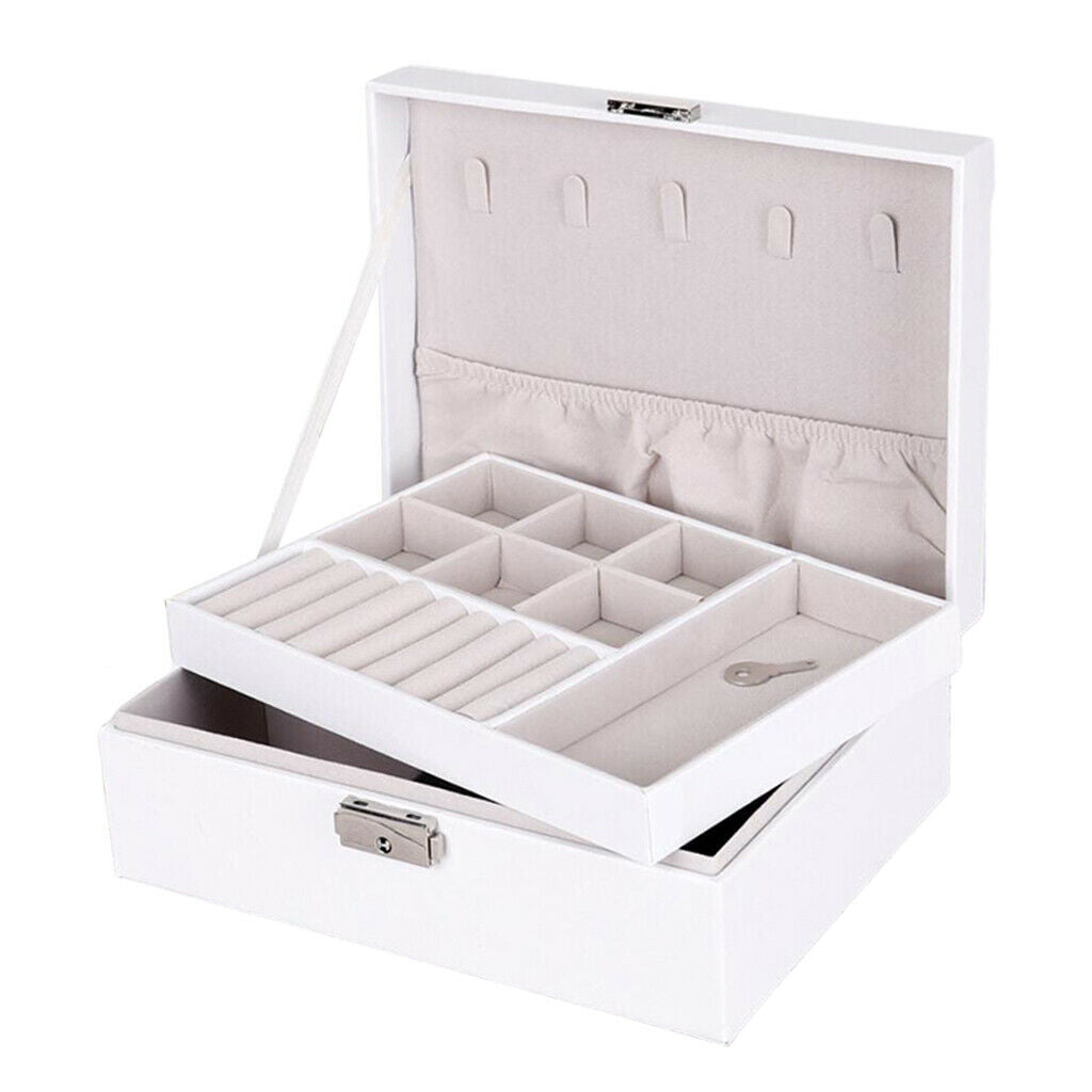 3pcs Jewelry Box Dual Layer Storage Case for Brackets Necklace w/ Lock
