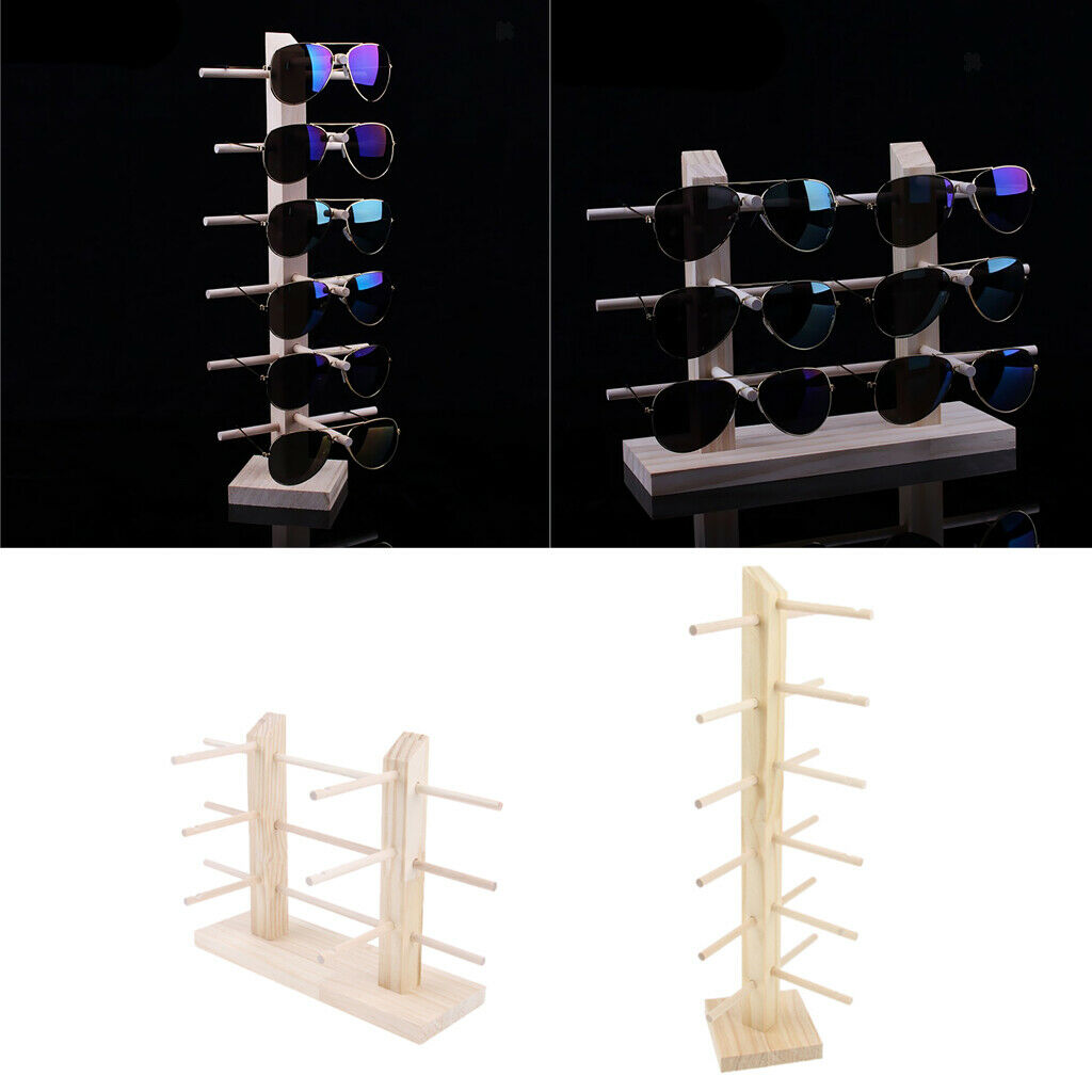 2x Double Row Wooden Shelving Glasses Display Stand