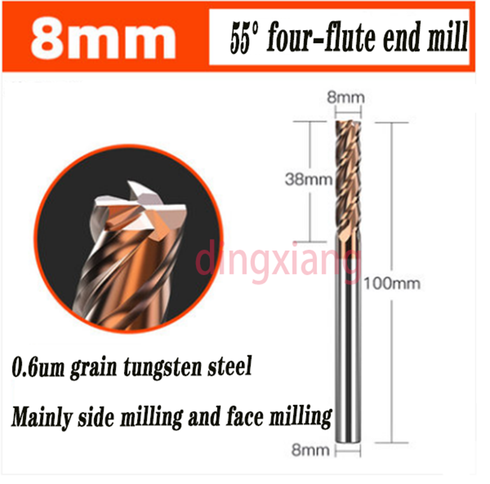 55° 4- Flute Tungsten Steel Milling Cutter CNC Machining End Mill 8*100*8*38 1PC