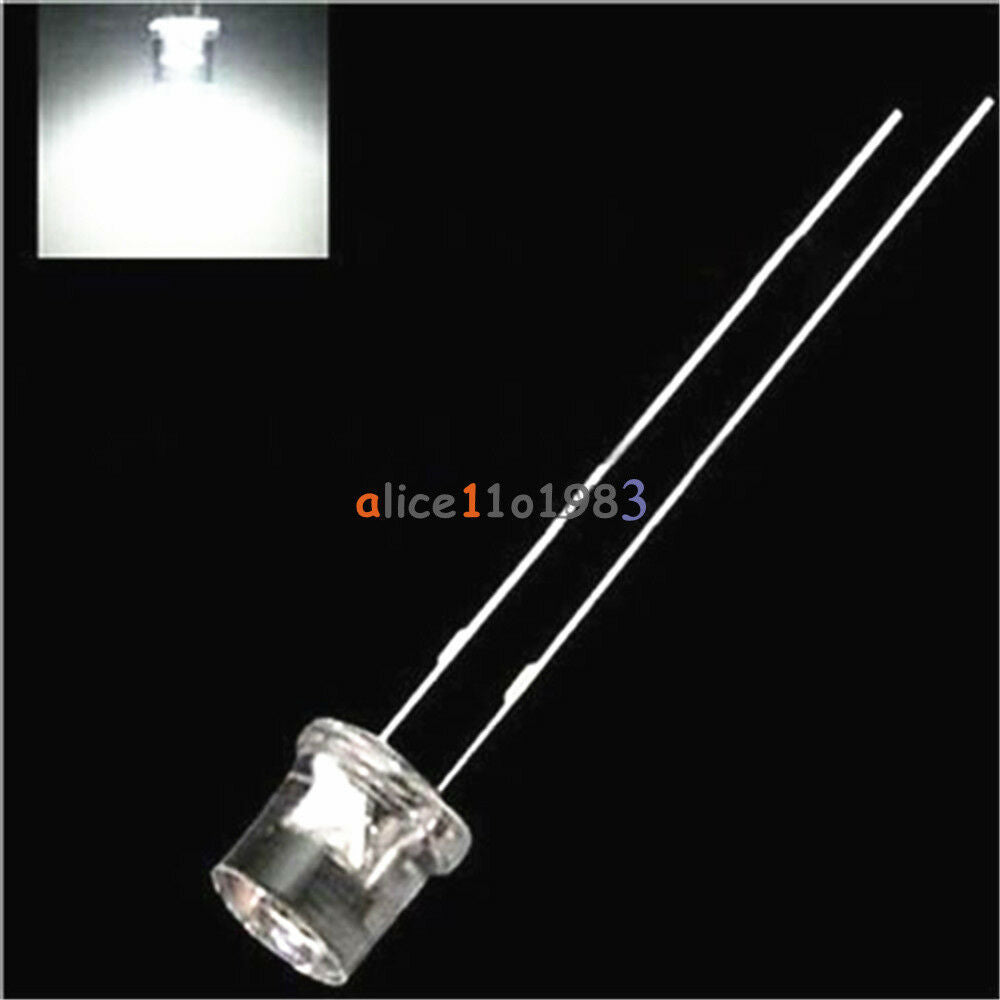 200PCS 5MM 2Pin Flat Top White LED Wide Angle Flat Head Light Lamp
