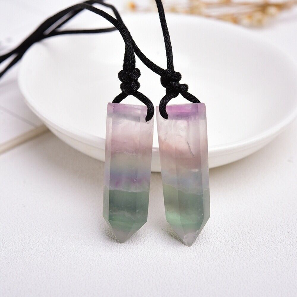 Purple Green Fluorite Pendant Necklace Crystal Quartz Natural Fluorite Wand Gift
