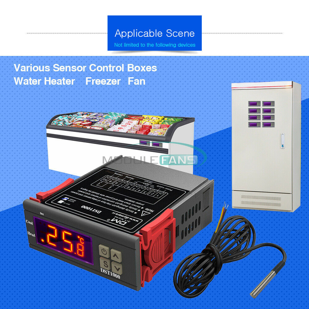 DST1000 AC 100/220V Thermostat Temperature Controller and DS18B20 Probe Sensor