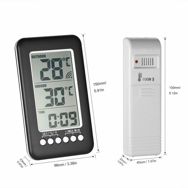 Indoor Wireless Transmitter Outdoor Digital Thermometer Clock Thermometer