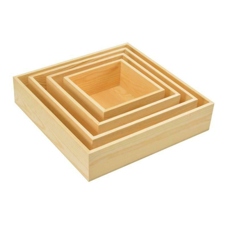 4 Sizes Wooden Square Box Minimalist DIY Craft Pot Case Rustic Desktop Organizer