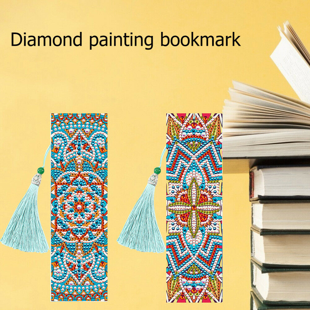 2pcs 5D DIY Special Shape Diamond Painting Leather Tassel Mandala Bookmarks @