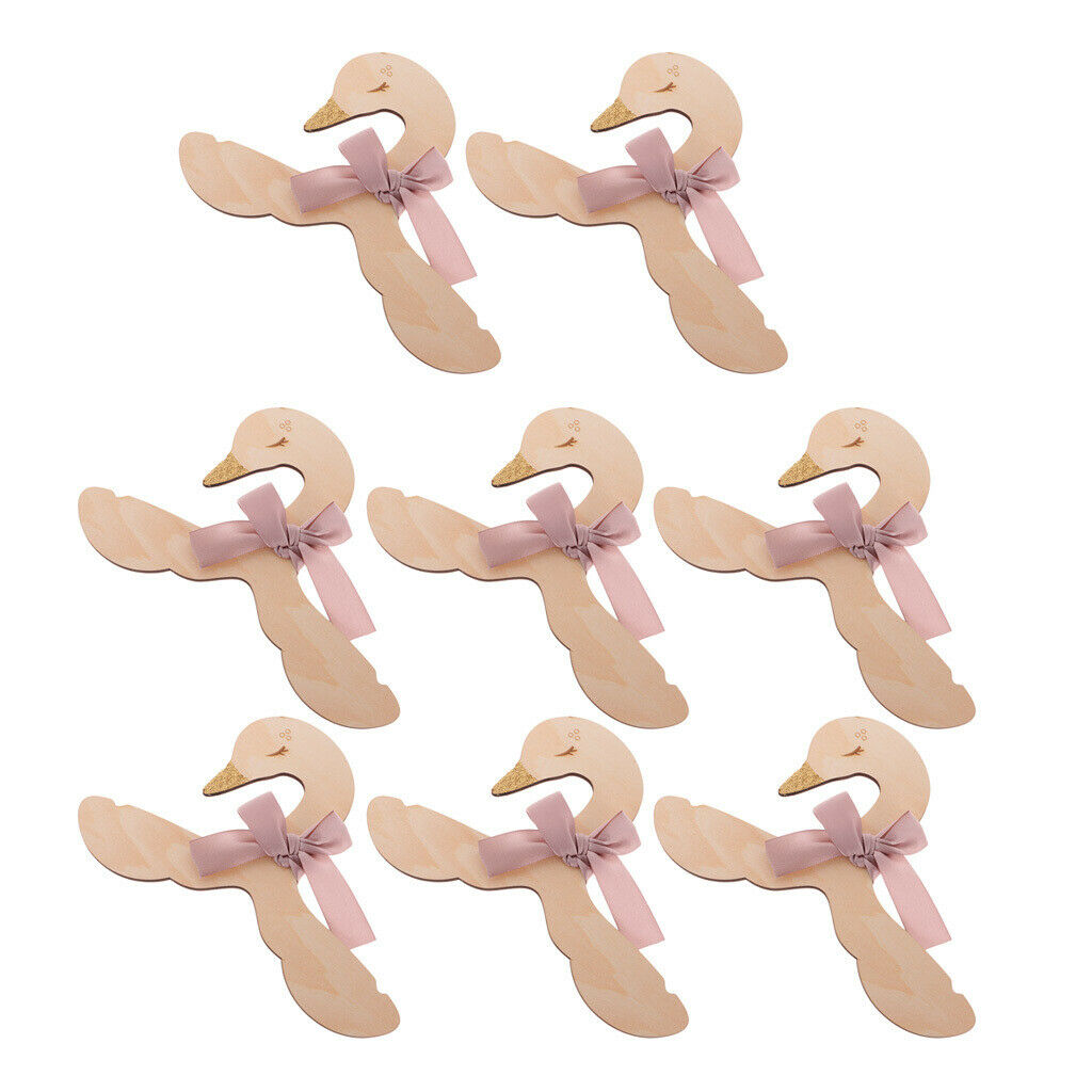 8pcs Children Clothes Hanger - Wood Swan Shape Wooden Hook Hanger with Bowknot