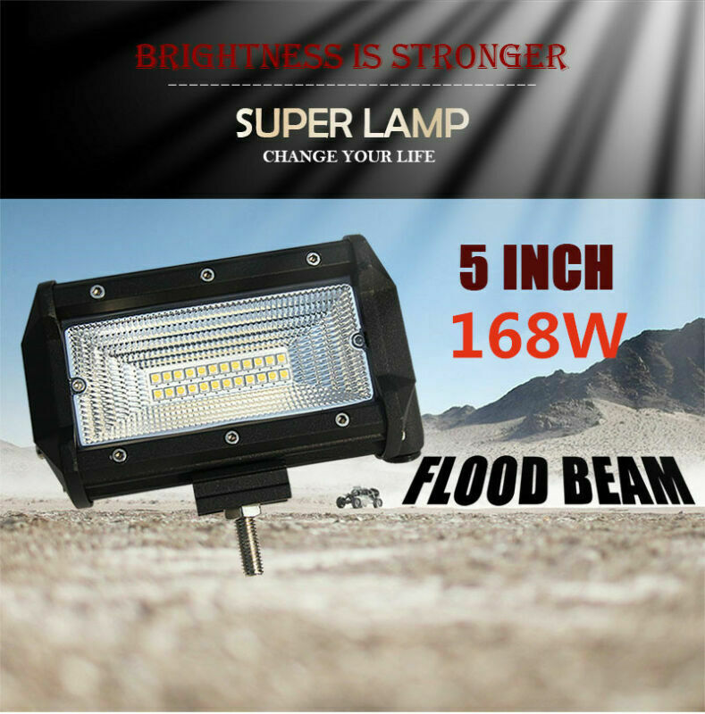 2x 5inch 168W Flood LED Car Off Road Work Light Bar Fog Driving DRL Lamp 12V 24V