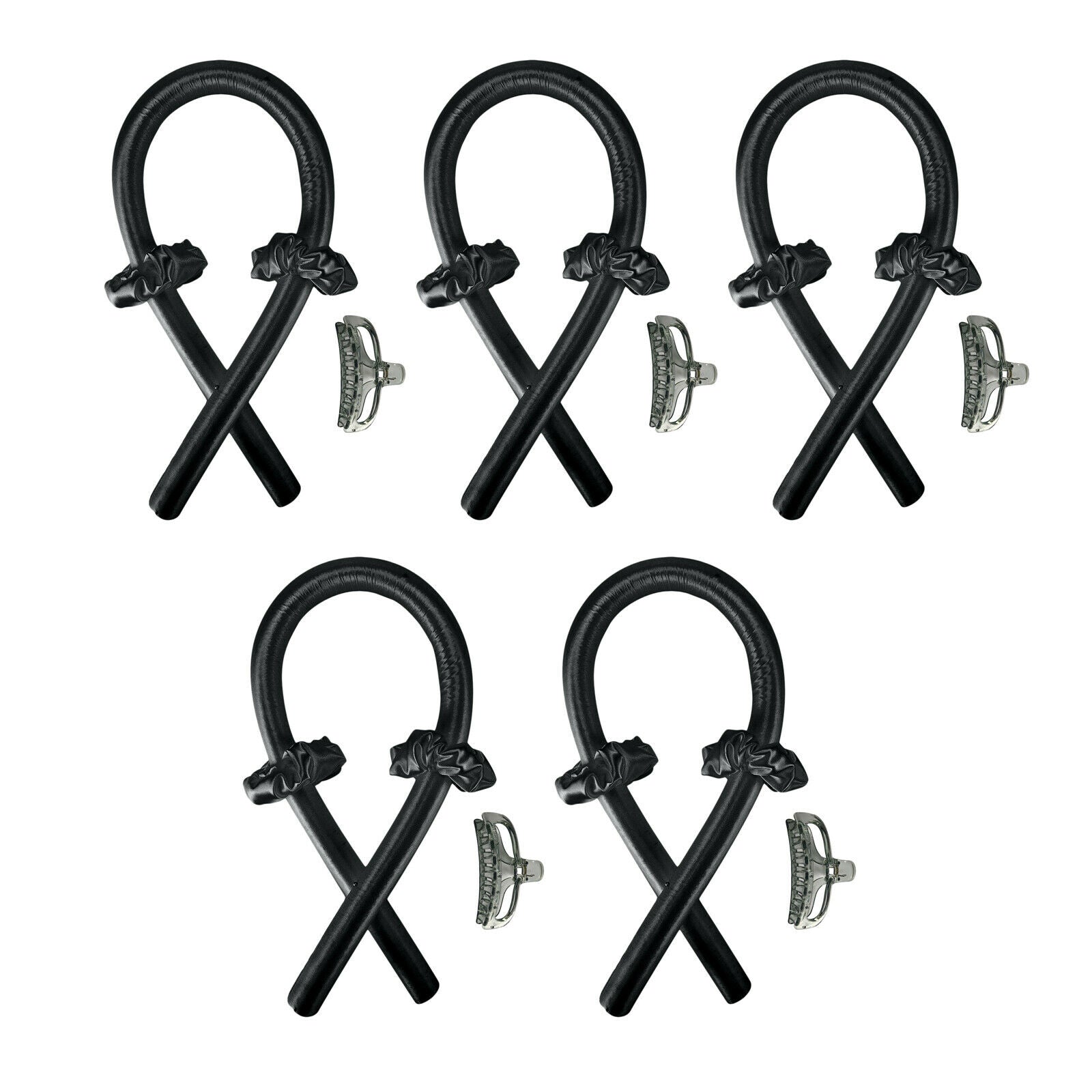 5 Pieces Heatless Curling Rod Headband Ribbon Formers DIY Hair Styling Black