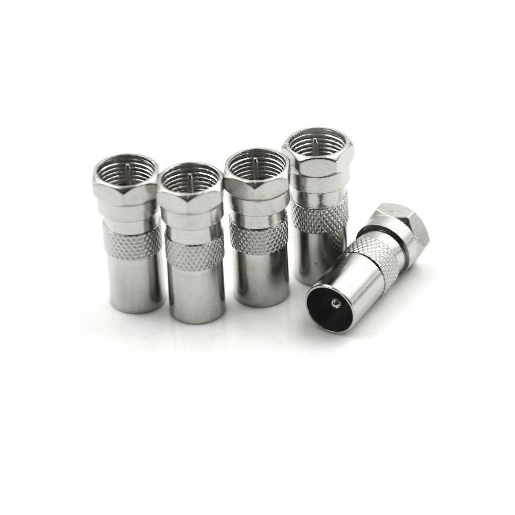5PCS F Male Plug To IEC DVB-T TV PAL Male Straight Coax Coaxial RF Adapter B_DD