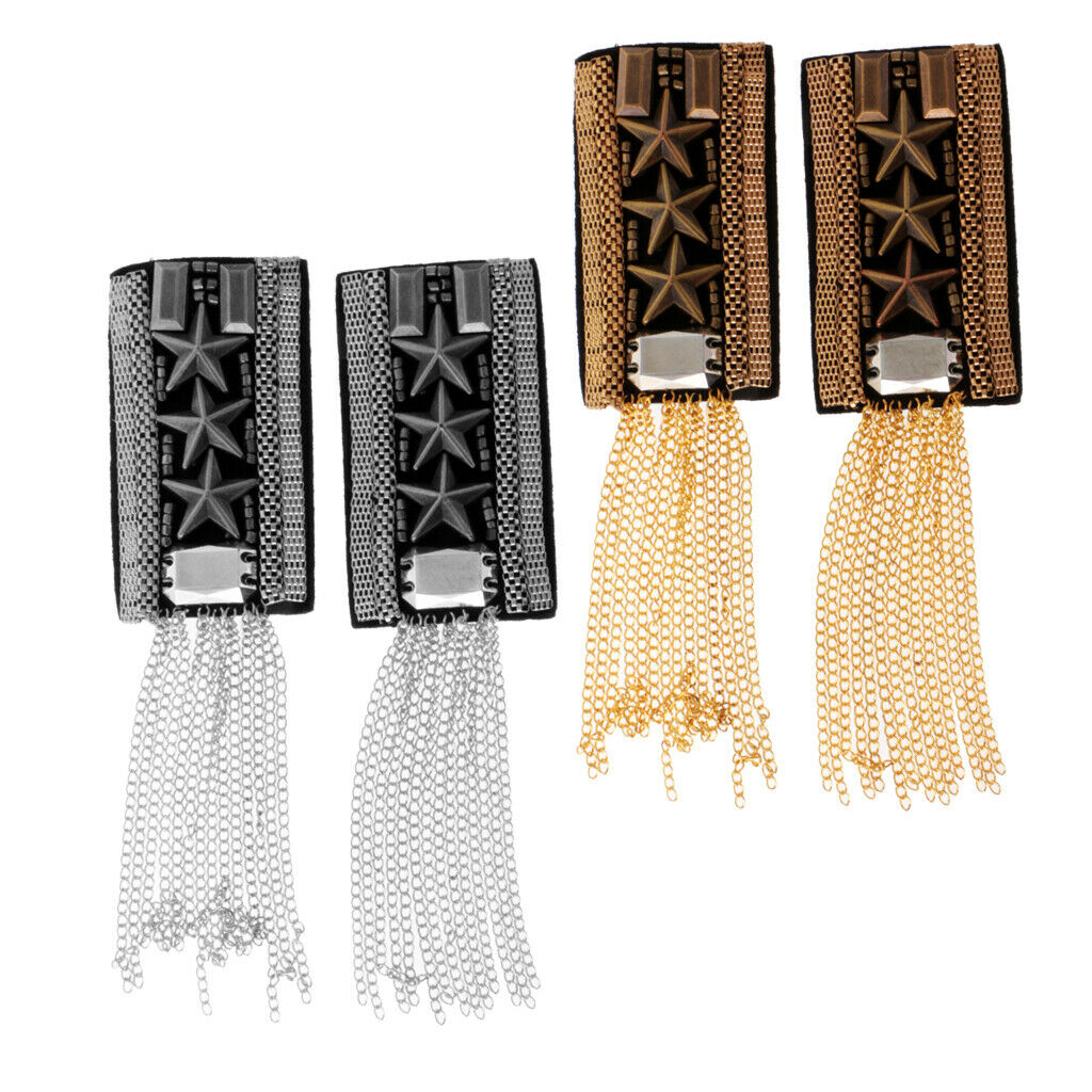 2 Pairs Star Chain Tassel Uniform Epaulet Shoulder Boards Brooches Badge