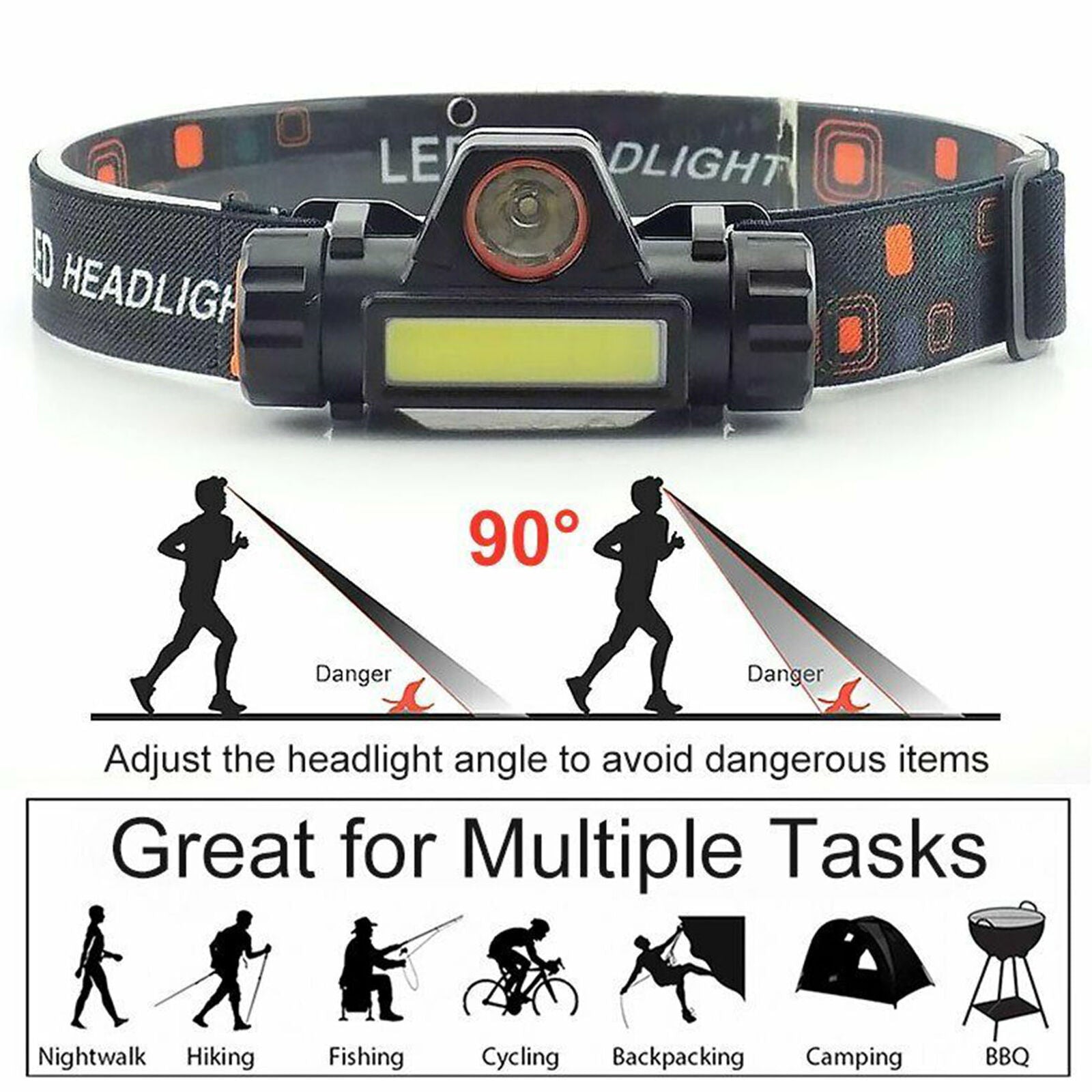 LED Headlamp USB Rechargeable Flashlight Waterproof Head Lamp Waterproof Camping