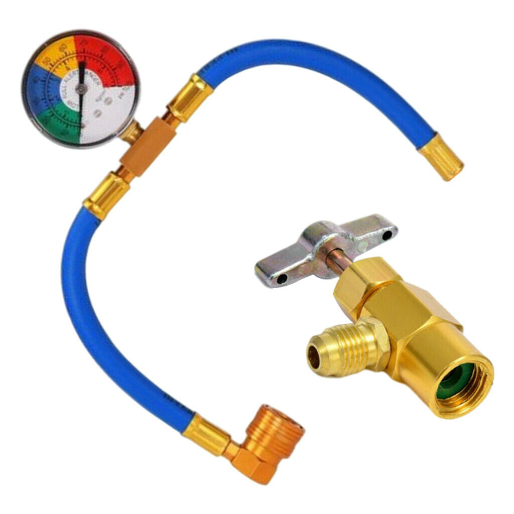 R134A Recharge Hose Kit Car AC Charging Hose Valve with Pressure Gauge