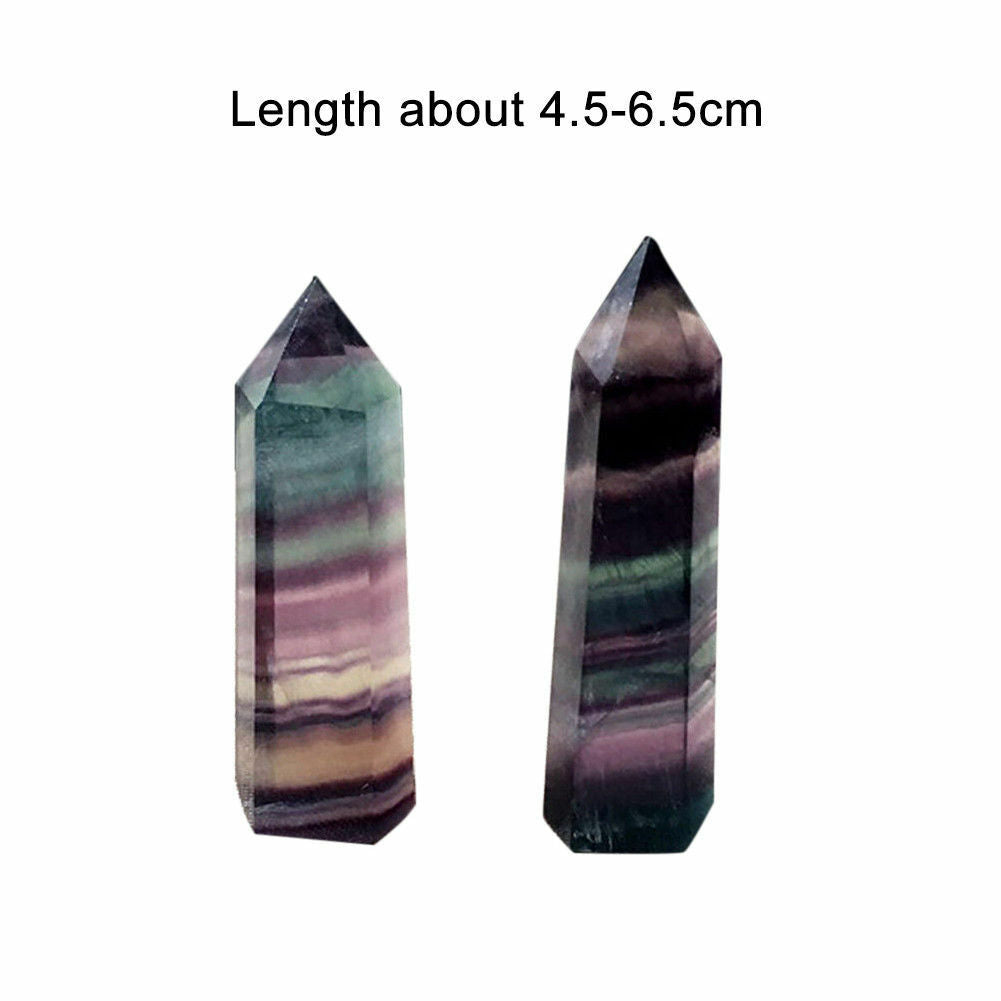 100% Colorful Natural Fluorite Quartz Crystal Stone Point Healing Hexagonal Wand