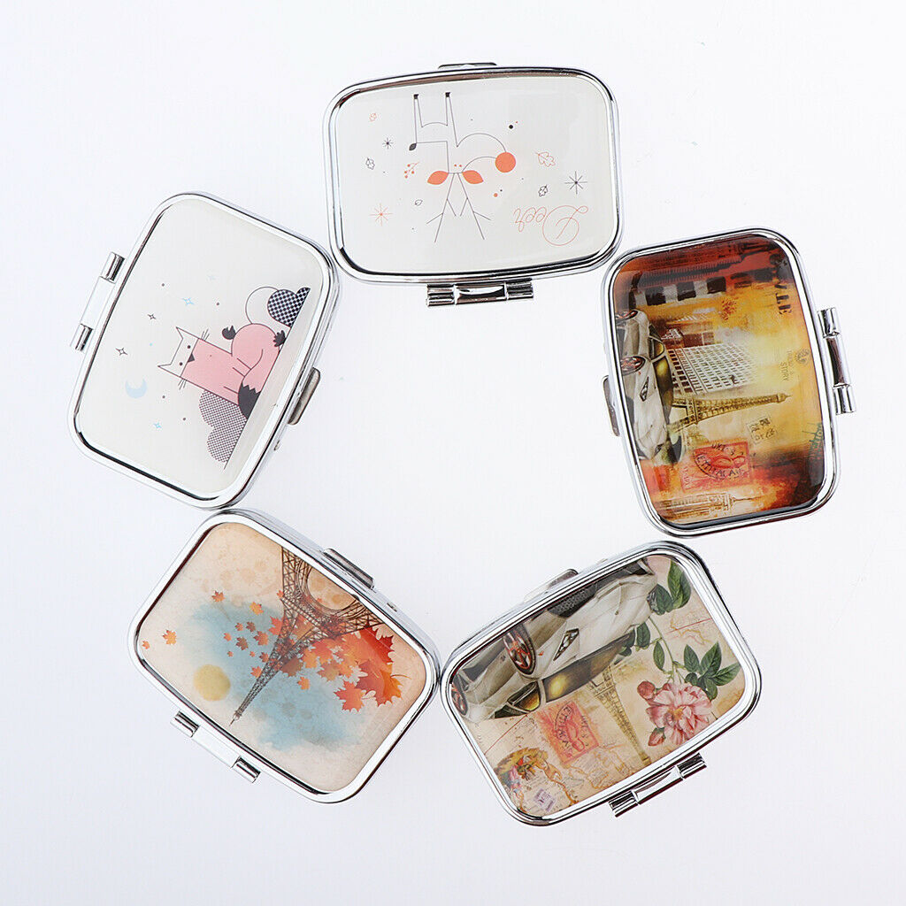 Square Stainless Steel Compact 2 Compartment Medicine Case, Pill Box for Pocket