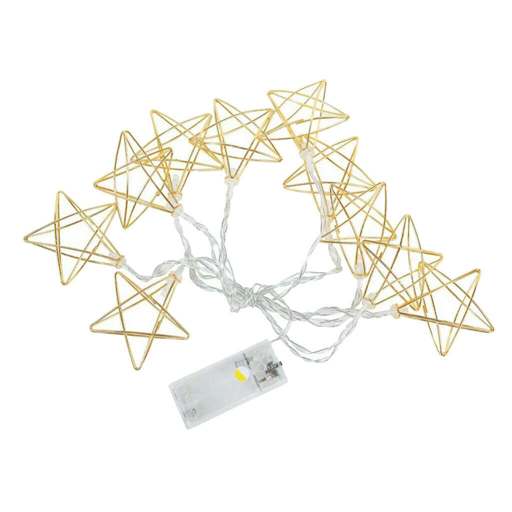 10LED Battery Powered Hollow Metal Star Fairy Chain Lamp Warm White Decor