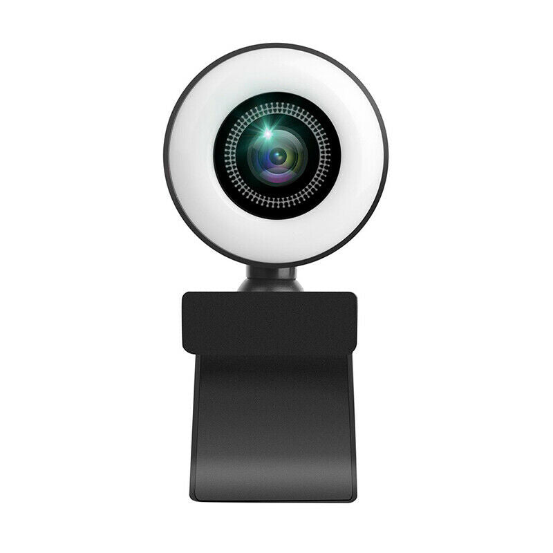 Webcam with LED Ring Fill Light 1080P HD Web Camera Auto Focus 4MP Microphone US
