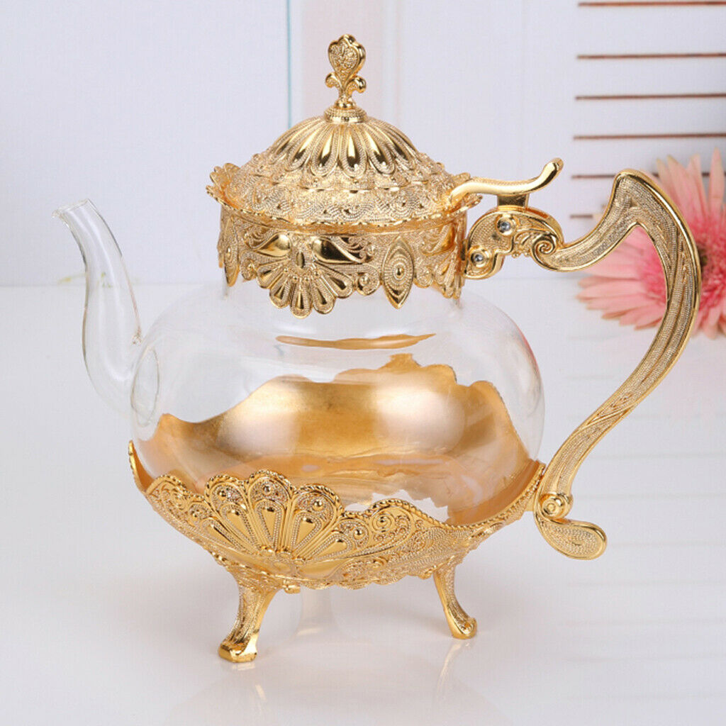 Glass Teapot Metal Juice Pot Glassware Wedding Gifts for Wife Mum Golden