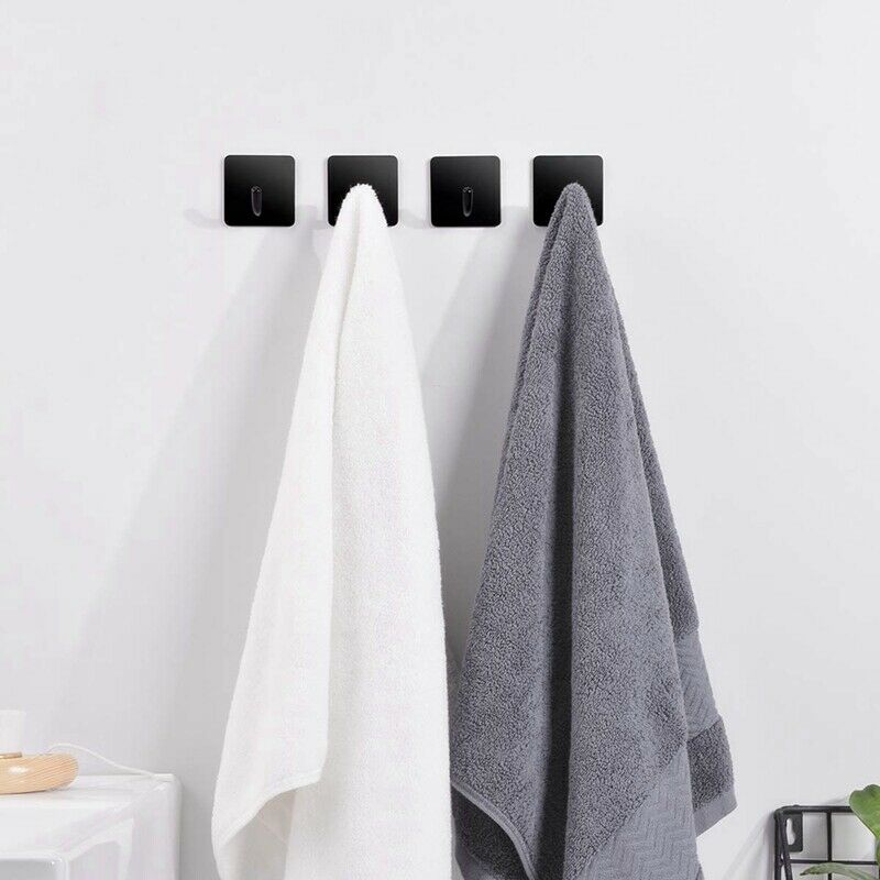 4 Packs Towel Hooks Self-Adhesive Wall Single Hook, Stainless Steel Black CoatE1