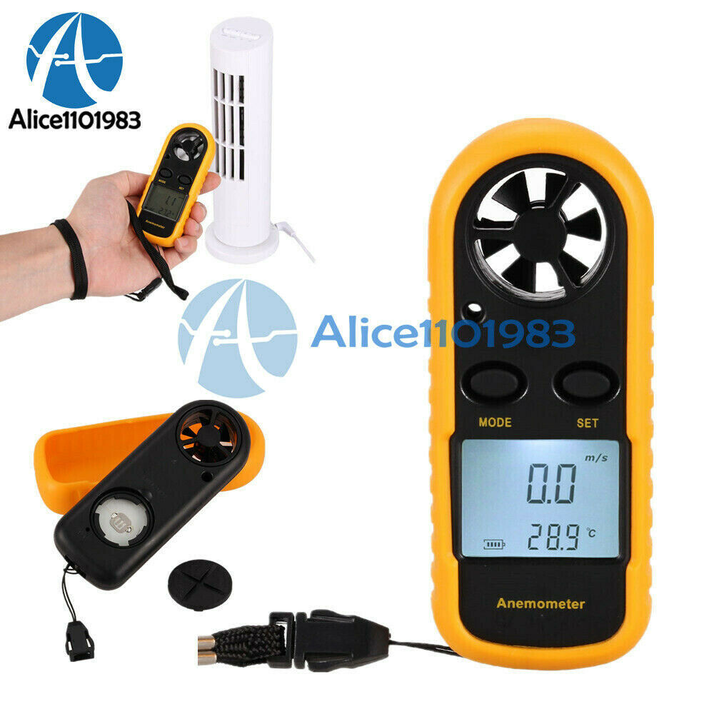Digital LCD Wind Speed Gauge Air Velocity Meter Anemometer NTC Thermometer