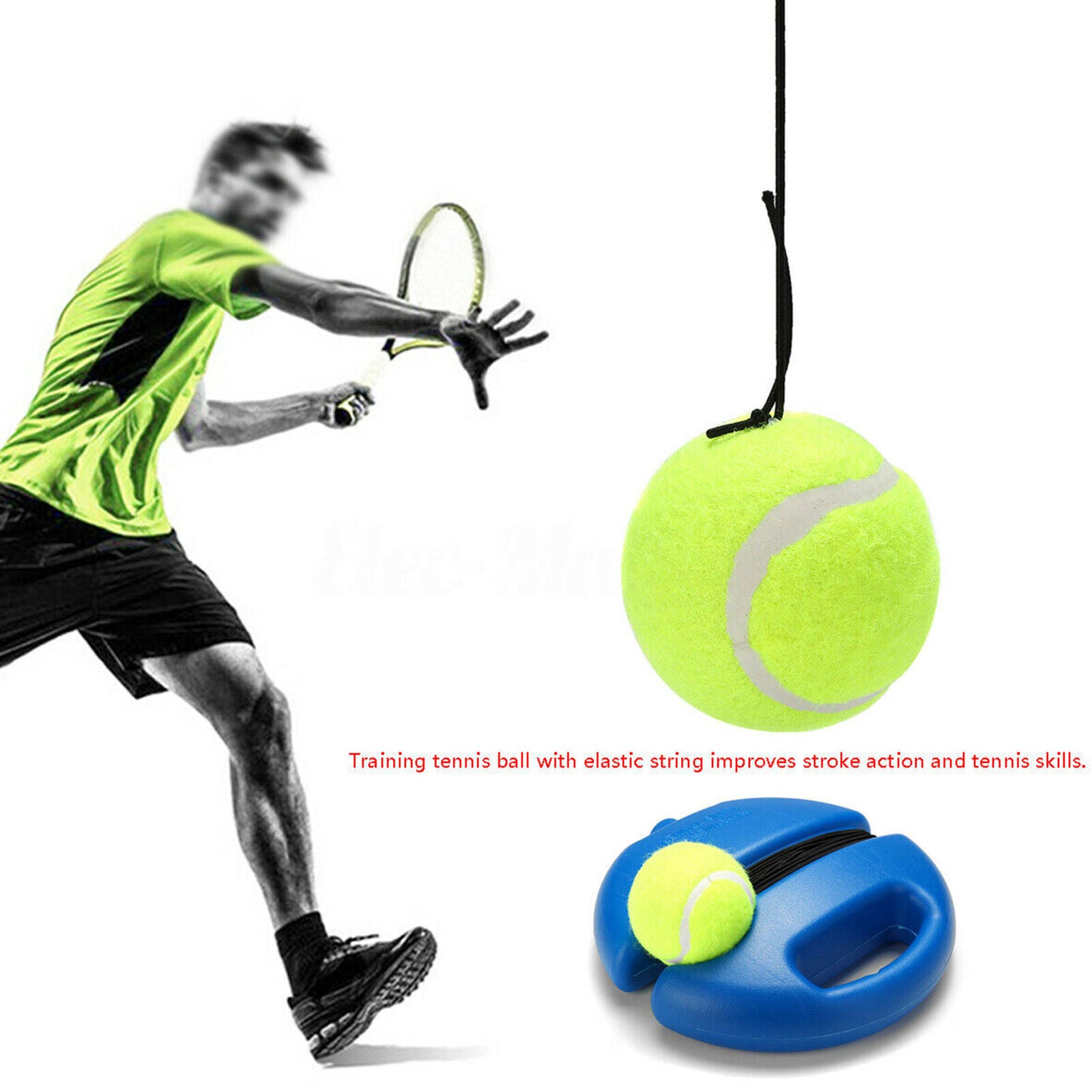 Single Tennis Trainer Training Practice Rebound Balls Back Base Tool + 3 Ball D1
