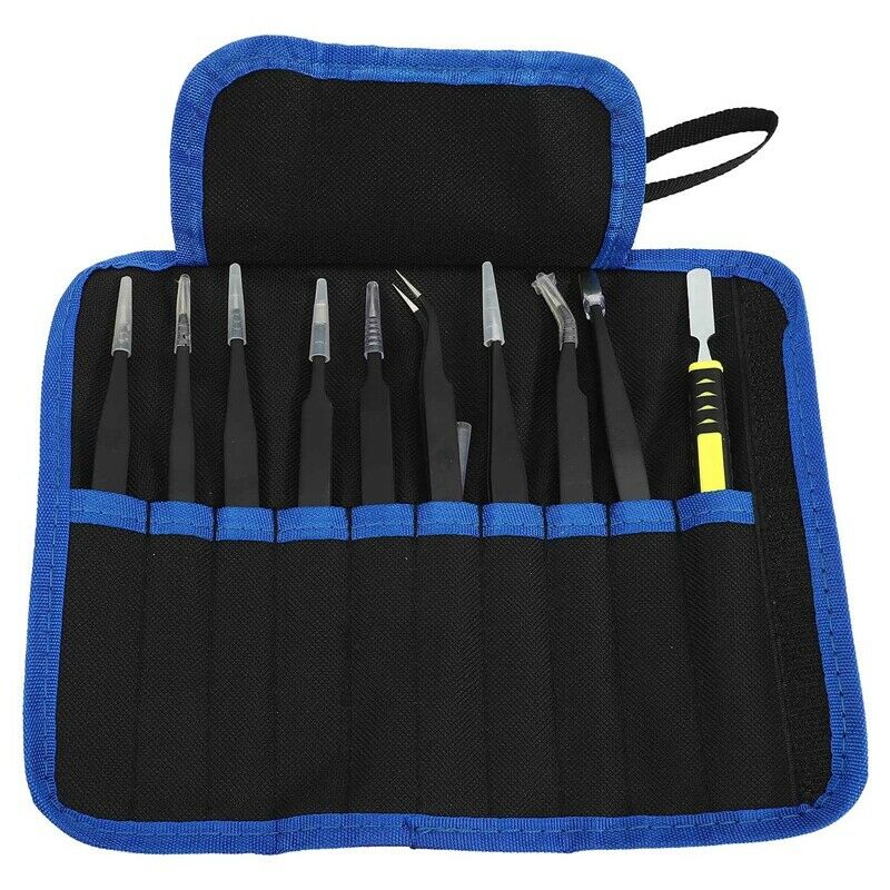 Precision Tweezer Set,10 Pack ESD Tweezers Set Stainless Steel Long TweezersK9S9