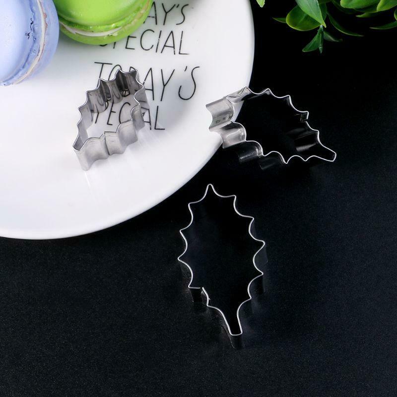 3pcs Stainless Steel Holly Leaf Cookie Cutter Christmas Biscuit Mould Mold DIY