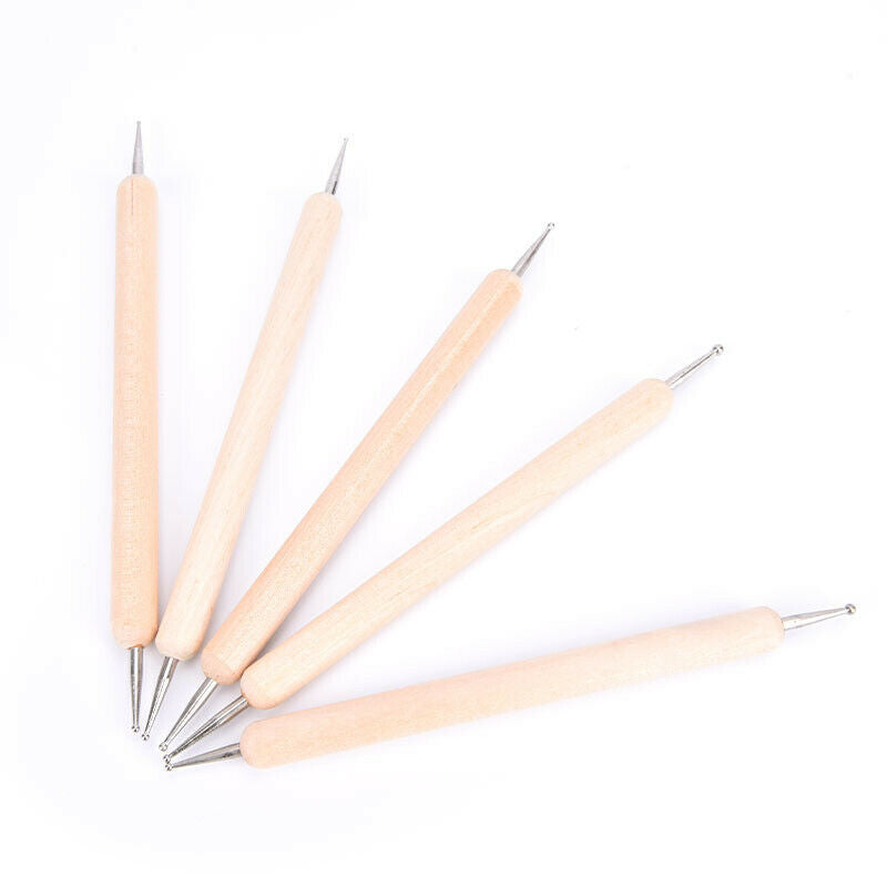 5Pcs Gel Painting Nail Art Dotting Pen Acrylic Handle Rhinestone Crystal Br Rf