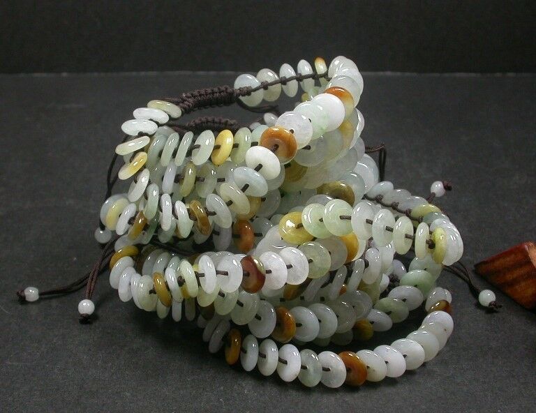 Yellow 100% Natural A JADE Jadeite Bead Circle Donut Bangle Bracelet