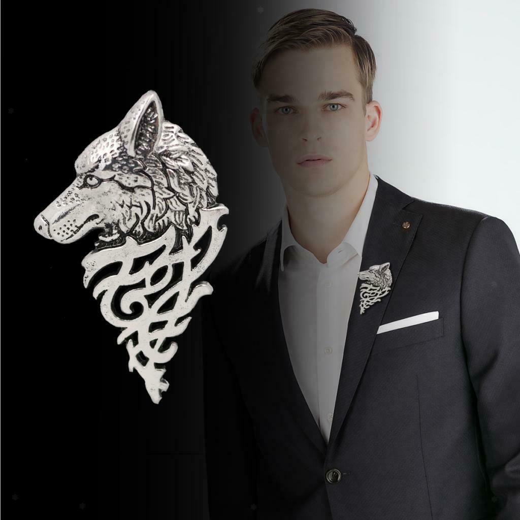 2Pcs Wolf Head Collar Pins Gothic Charm Alloy Brooch Pin Men's Jewelry Gift